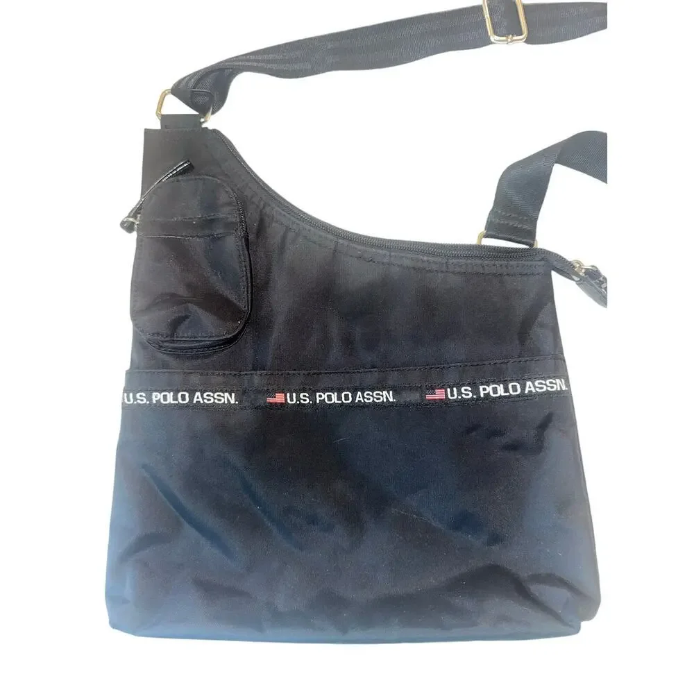 U.S. Polo Assn.Black Nylon Crossbody Bag Adjustable Strap Lightweight Purse Y2K